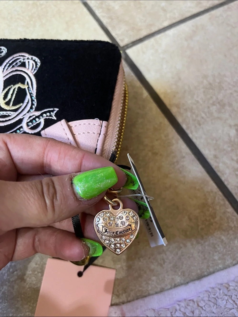 Juicy Couture Black Wallet with Pink Accents and Embroidered Crown